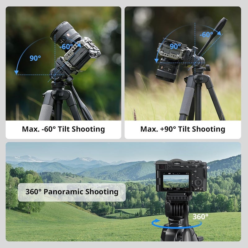 SMALLRIG CT-07 Aluminum Camera Tripod Stand, 63.4" Travel Tripod for iPhone and Cameras, Phone Tripods with Quick-Switch Vertical/Horizontal Mount, Adjustable Angles & Max. 4kg Load - Image 3